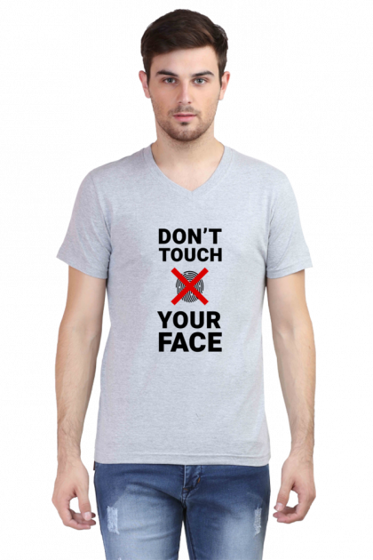 Men's White V-Neck "Don't Touch Your Face" Graphic T-shirt