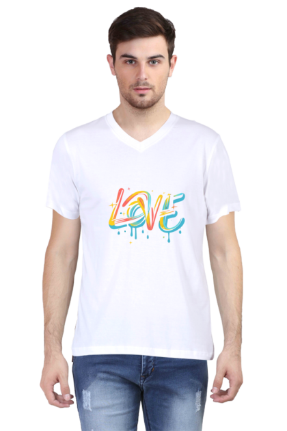 Men's V-Neck Colorful Dripping "Love" Graphic T-shirt