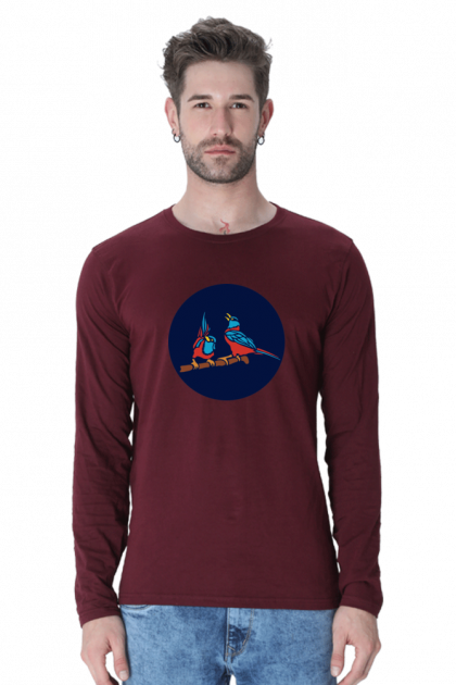 Men's Full Sleeve Two Birds on Branch Graphic T-shirt