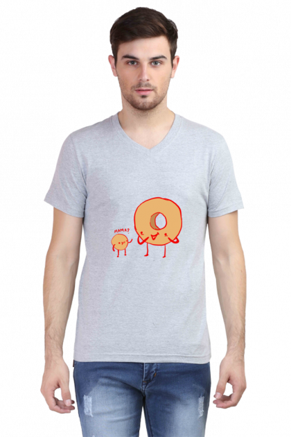 Men's V-Neck "Mama?" Bagel and Donut Graphic T-shirt