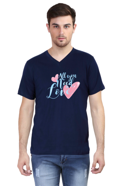 Men's V-Neck "All You Need Is Love" Hearts Graphic T-shirt