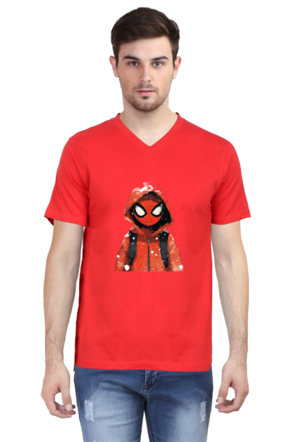 Men's V-Neck Cartoon Spider-Man Hoodie Graphic T-shirt