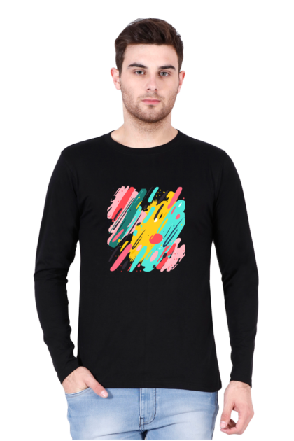 Men's Full Sleeve Abstract Colorful Brush Strokes Graphic T-shirt