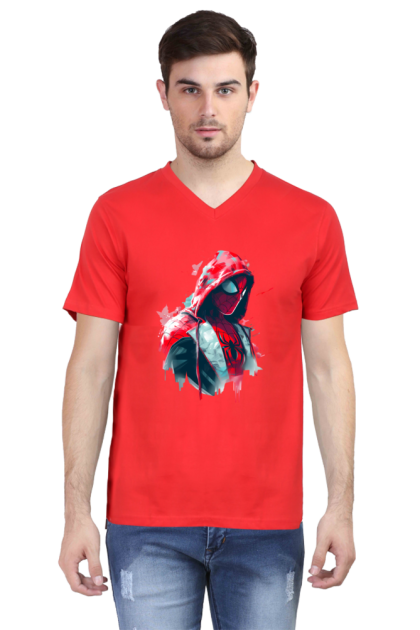 Men's V-Neck Artistic Spider-Man Hoodie Graphic T-shirt