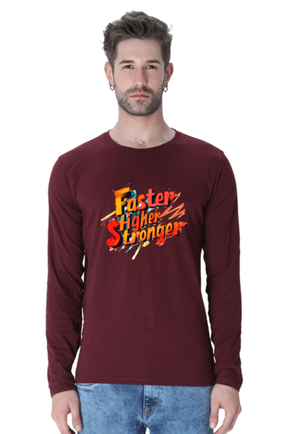 Men's Full Sleeve "Faster Higher Stronger" Graphic T-shirt