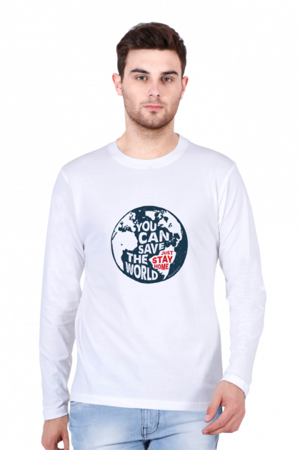 Men's "Save The World Stay Home" Full-Sleeve T-shirt