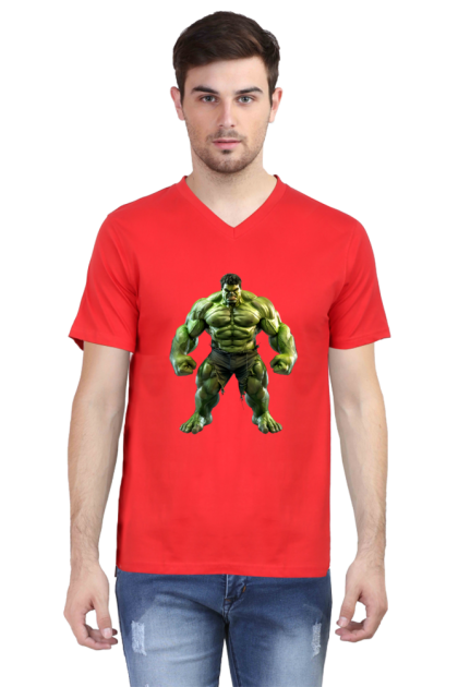 Men's V-Neck Powerful Hulk Graphic T-shirt