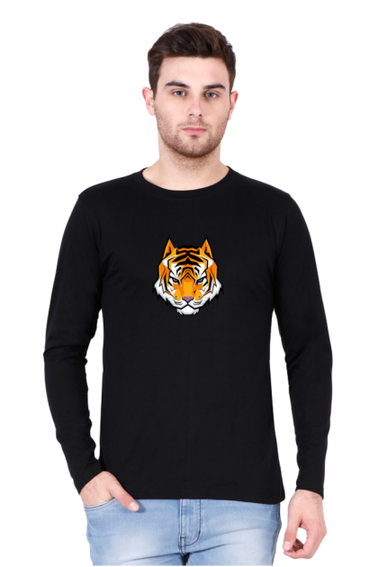 Men's Full Sleeve Geometric Tiger Face Graphic T-shirt
