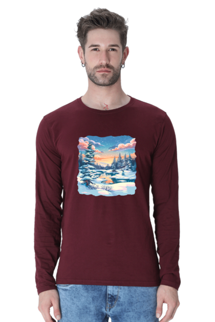 Men's Full Sleeve Winter Landscape Graphic T-shirt