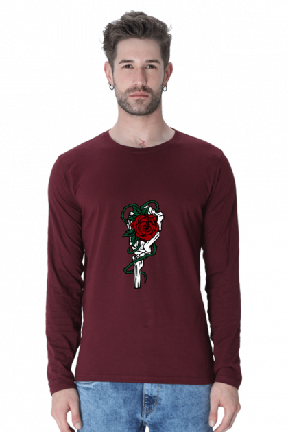 Men's Skeleton Hand Rose Long Sleeve T-shirt