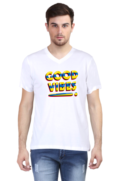 Men's V-Neck "Good Vibes" Graphic T-shirt