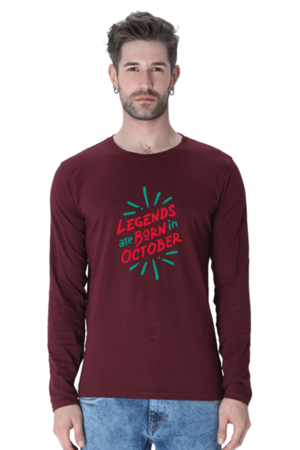 Men's Full Sleeve "Legends Are Born In October" Graphic T-shirt