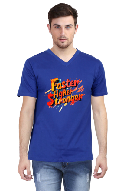 Men's V-Neck "Faster Higher Stronger" Graphic T-shirt