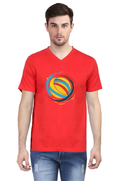 Men's V-Neck Abstract Volleyball Graphic T-shirt