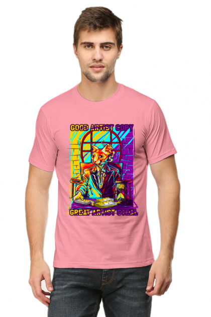 Men's "Good Artists Copy Great Artists Steal" Cat Graphic T-shirt