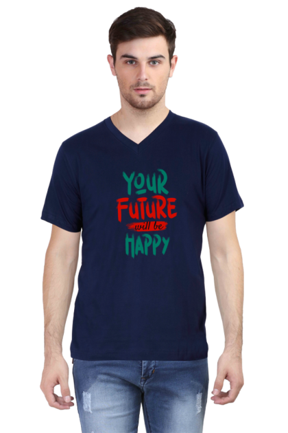 Men's V-Neck "Your Future Will Be Happy" Graphic T-shirt