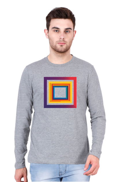 Men's Full Sleeve Abstract Colorful Concentric Squares Graphic T-shirt