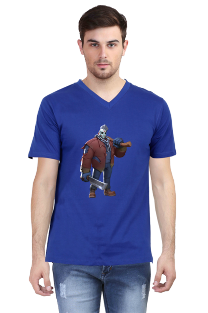 Men's V-Neck Cartoon Lumberjack Villain Graphic T-shirt