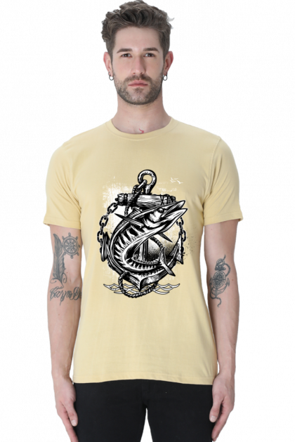 Men's Fish and Anchor Graphic Crew Neck T-shirt