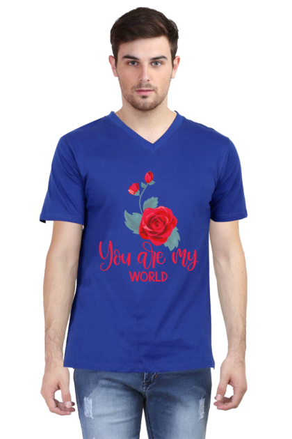 Men's V-Neck "You Are My World" Rose Graphic T-shirt