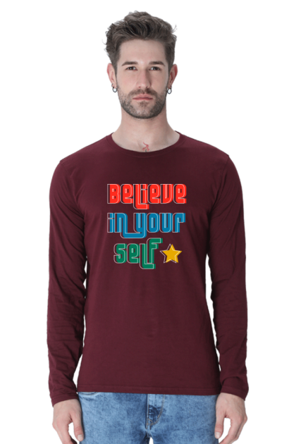 Men's Full Sleeve "Believe In Yourself" Graphic T-shirt