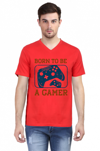 Men's V-Neck "Born To Be A Gamer" Controller T-shirt
