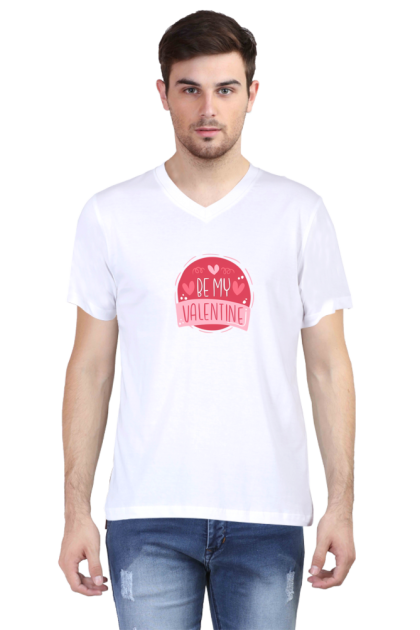 Men's V-Neck "Be My Valentine" Hearts Graphic T-shirt