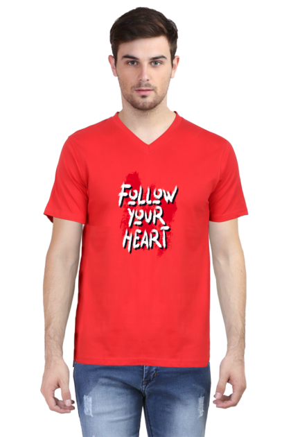 Men's V-Neck "Follow Your Heart" Graphic T-shirt
