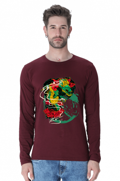 Men's Full-Sleeve Colorful Dragon Graphic T-shirt