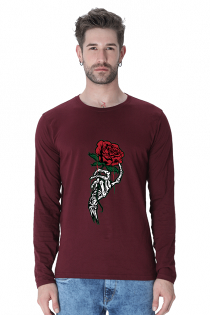 Men's Skeleton Hand Rose Full-Sleeve T-shirt