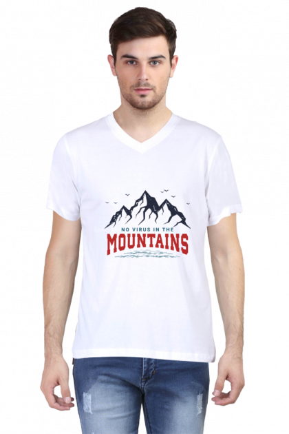 Men's V-Neck "No Virus In The Mountains" Graphic T-shirt