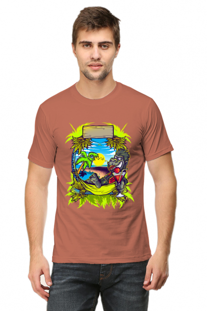 Men's Relaxing Gorilla in Hammock Beach Graphic T-shirt