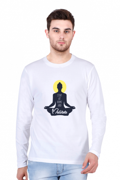Men's "Stay At Home And Meditate" Long Sleeve T-shirt