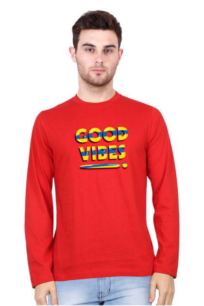 Men's Full Sleeve "Good Vibes" Retro Graphic T-shirt