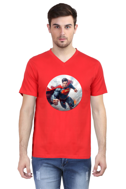 Men's V-Neck Flying Superman Graphic T-shirt