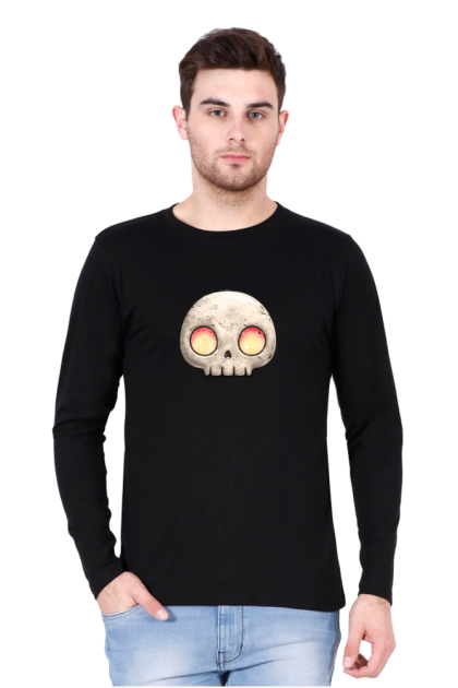 Men's Full Sleeve Cartoon Skull with Glowing Eyes Graphic T-shirt