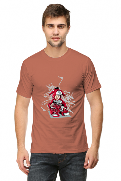 Men's Graphic T-shirt with Cartoon Kid in Bunny Suit