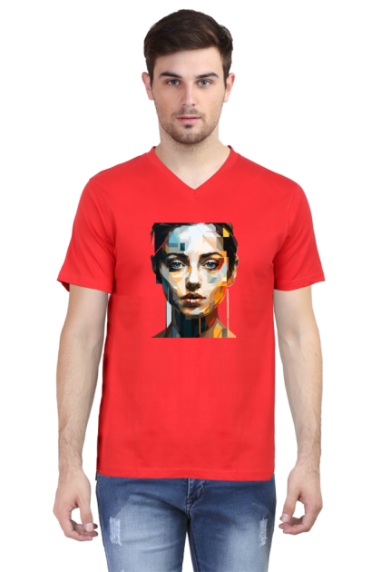 Men's V-Neck Abstract Woman Portrait Graphic T-shirt