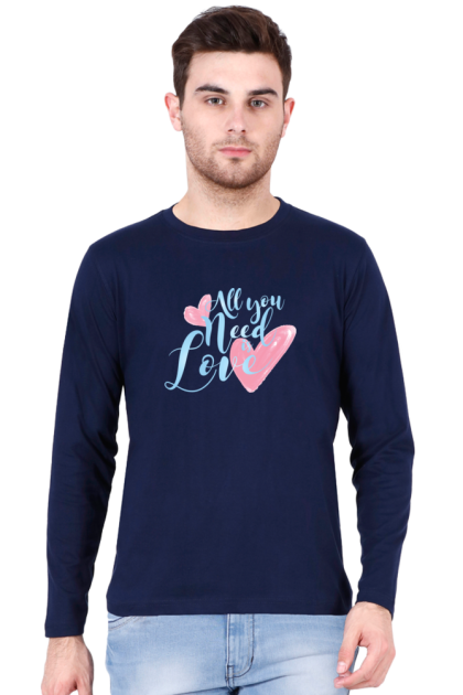 Men's Full Sleeve "All You Need Is Love" Heart Graphic T-shirt