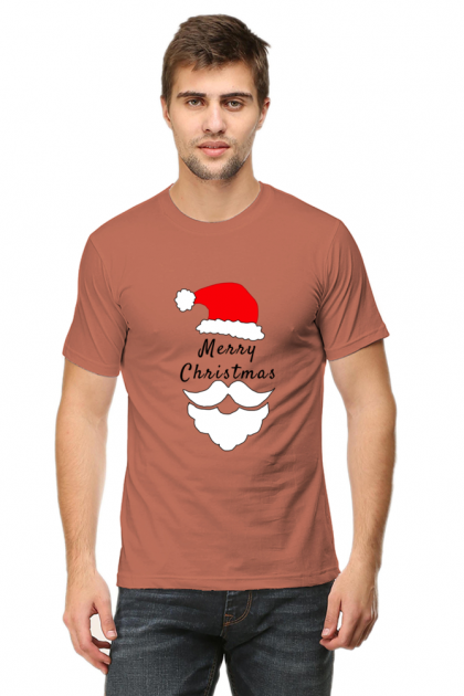 Men's Merry Christmas Santa Hat and Beard Graphic T-shirt