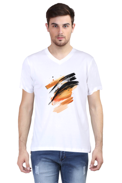 Men's V-Neck Abstract Brush Strokes Graphic T-shirt