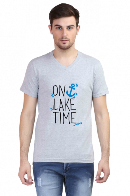 Men's "On Lake Time" Anchor V-Neck T-shirt