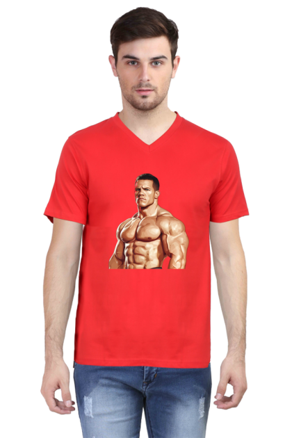 Men's V-Neck Muscular Bodybuilder Graphic T-shirt