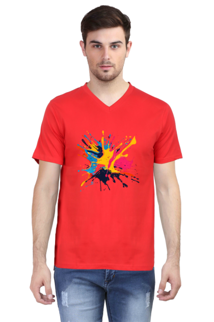 Men's V-Neck Colorful Paint Splatter Graphic T-shirt