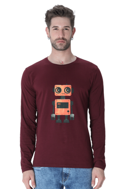 Men's Full Sleeve Cute Cartoon Robot Graphic T-shirt