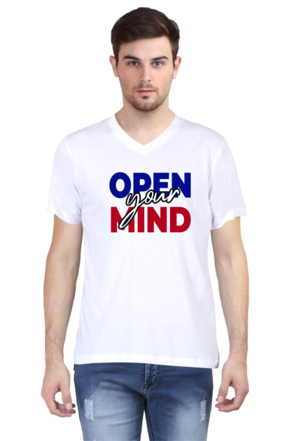 Men's V-Neck "Open Your Mind" Graphic T-shirt