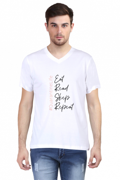 Men's V-Neck "QuarantineLife Eat Read Sleep Repeat" T-shirt
