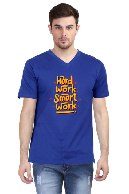 Men's V-Neck "Hard Work Smart Work" Graphic T-shirt