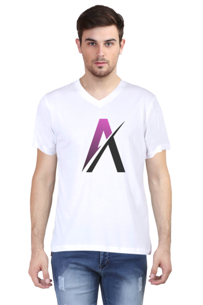 Men's V-Neck Abstract Letter A Graphic T-shirt