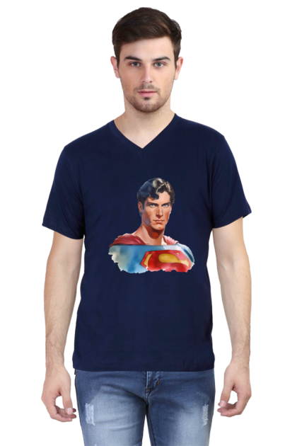 Men's V-Neck Classic Superman Portrait Graphic T-shirt